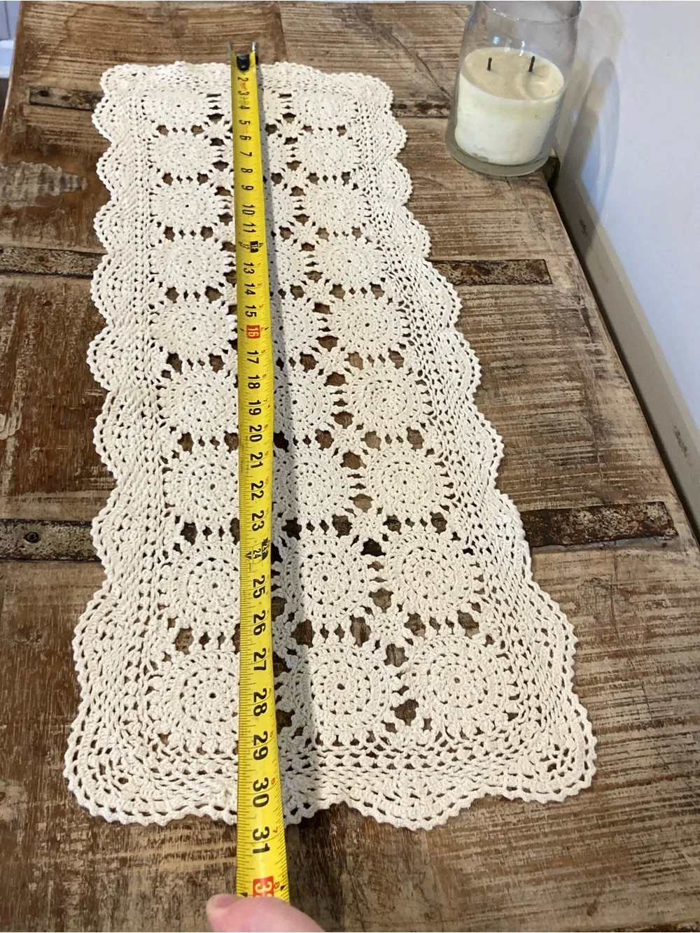 Hand Crochet Rectangle Doily 100% Cotton Made in China Cream Colored 30.5” Long
